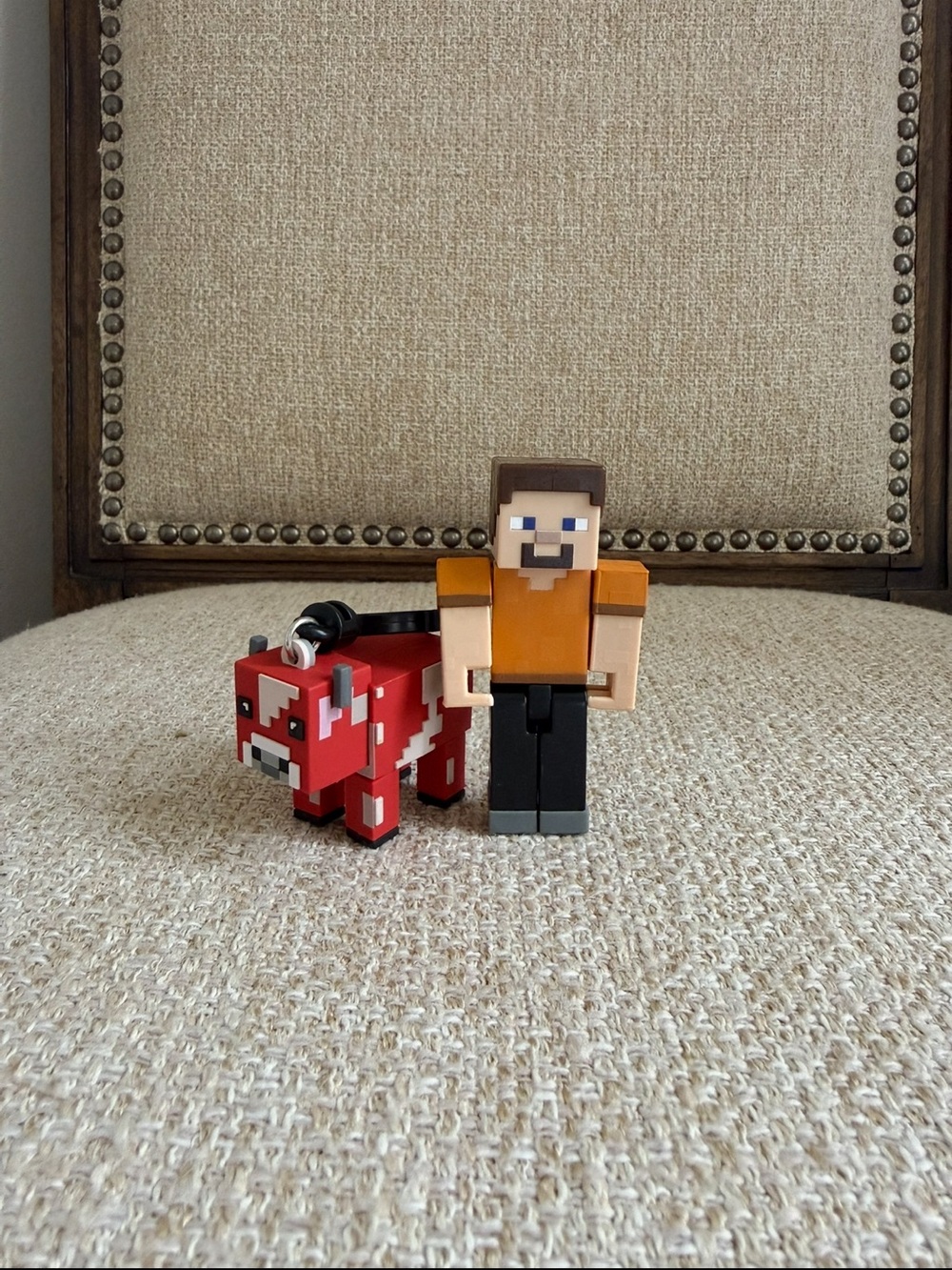 Minecraft Steve Figure and Red Mooshroom Cow Keychain cake toppers Minecraft toy